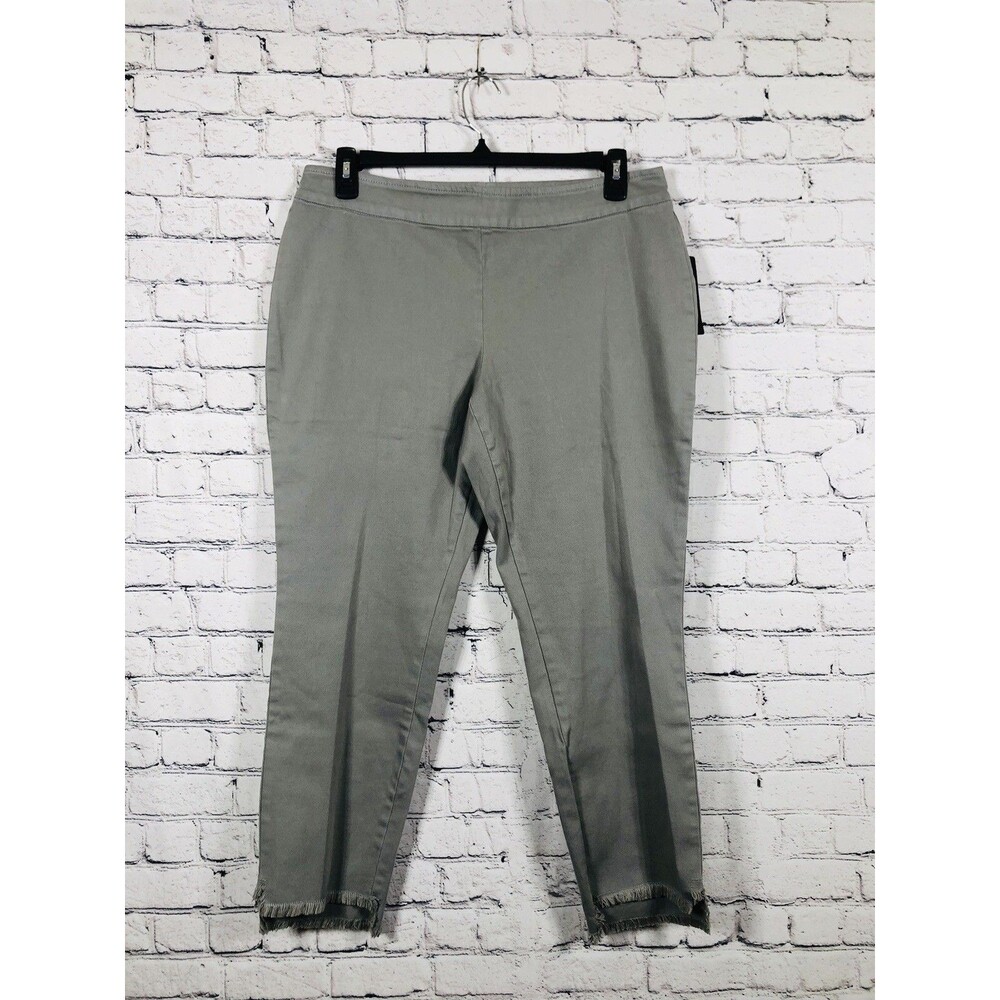 NIC+ZOE Women Frayed Hem Ankle Pants Olive Green Stretch Size 14